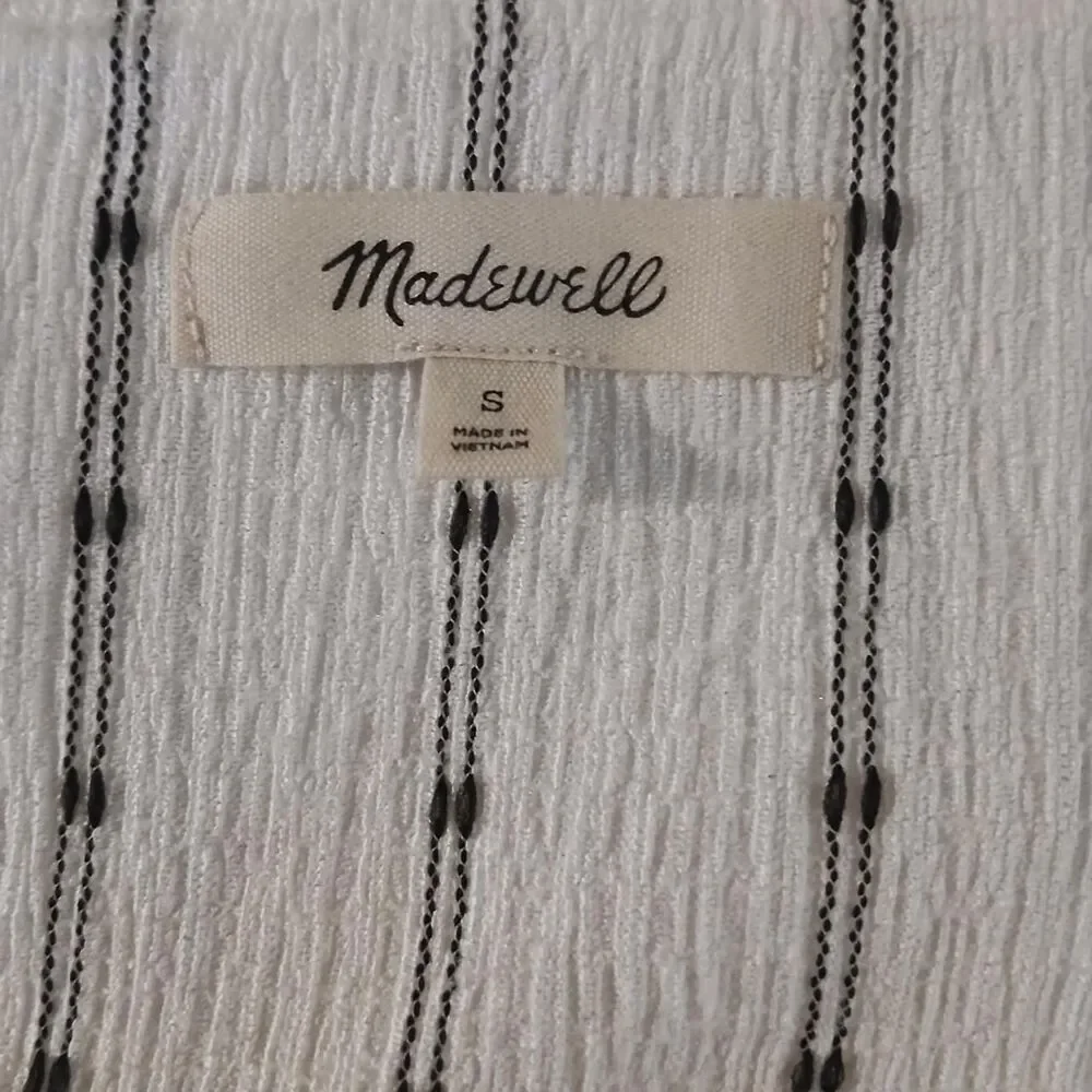 Madewell Knit-Right-In Dot Pattern Puff-Sleeve Top Square Neck Empire Waist S